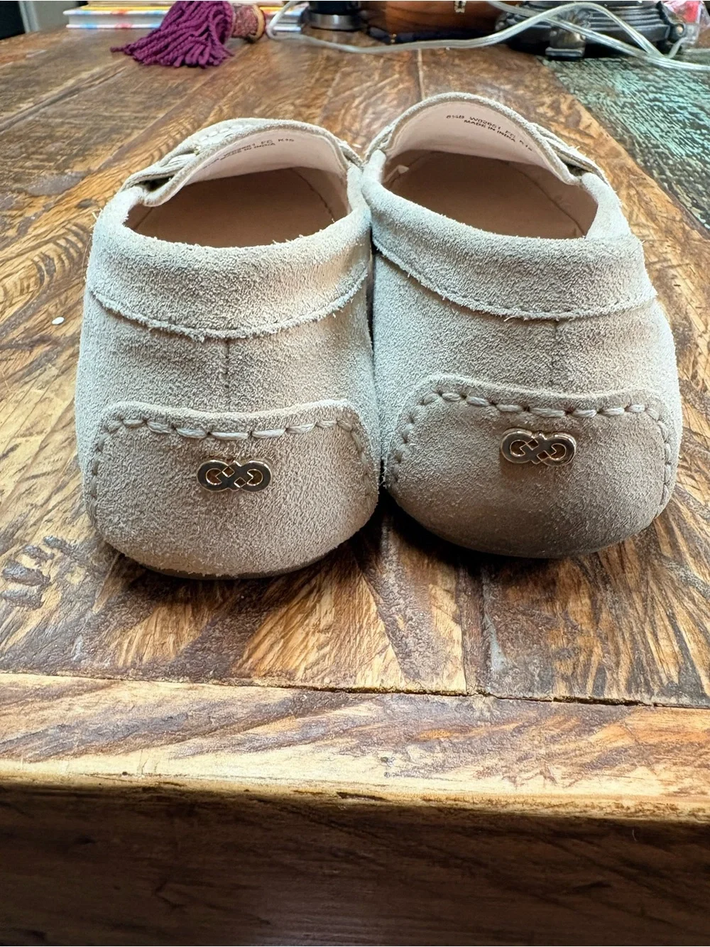 Cole Haan Nude Suede Leather Driving Loafers Gold Bit Slip On Flats Shoes 8.5